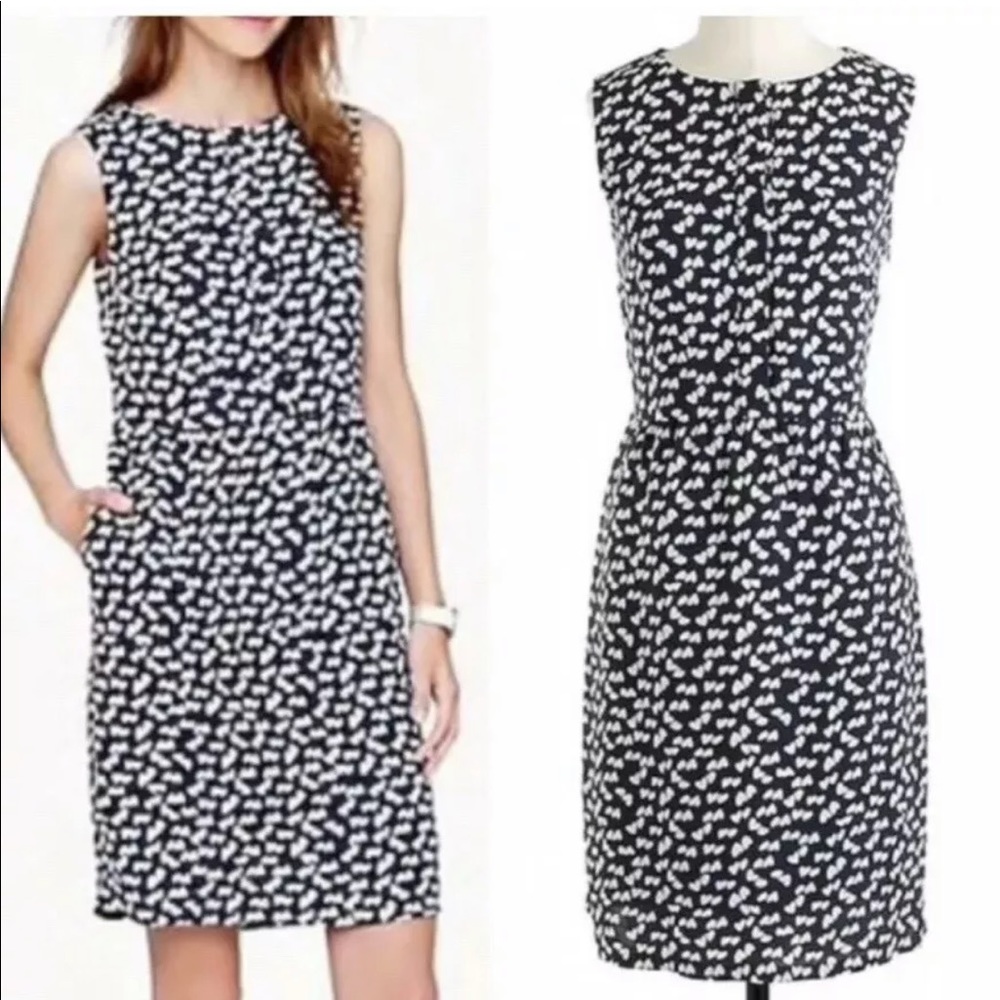 J.CREW Scattered Hearts Dress 1/2 Placket Navy Blue Ivory Cream Shift Sheath